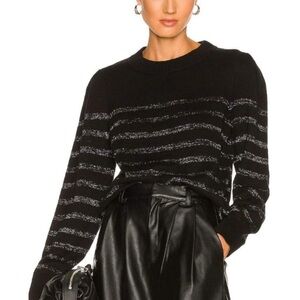 Rails Allegra black cashmere blend silver stripe pullover sweater